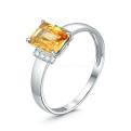 Кольцо женское из серебра с цитрином и фианитами родированное