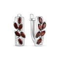 Серьги из серебра с натуральным гранатом и фианитами родированные