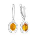 Серьги из серебра с натуральным прессованным янтарём родированные