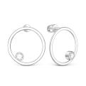 Серьги-пусеты женские Круги из серебра с фианитами родированные