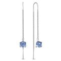 Серьги-продёвки из серебра с кристаллом Премиум Австрия Светло-голубой родированные