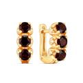 Серьги из золочёного серебра с круглым гранатом и фианитами
