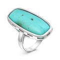Кольцо крупное из серебра с натуральной бирюзой родированное