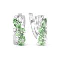 Серьги из серебра с плавленым кварцем цвета празиолит и фианитами родированные
