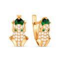 Серьги из золочёного серебра с плавленным зелёным кварцем и фианитами - Лягушки