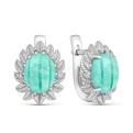 Серьги из серебра с натуральной резной бирюзой родированные
