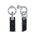Серьги-пусеты из серебра с чёрной шпинелью родированные