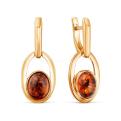 Серьги женские из золочёного серебра с натуральным янтарём