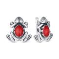 Серьги из серебра с кораллом родированное - лягушки