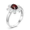 Кольцо из серебра с натуральным гранатом и фианитами родированное