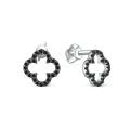 Серьги-пусеты из серебра с натуральной чёрной шпинелью родированные - Клевер