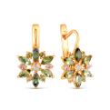 Серьги из золочёного серебра с турмалином мульти