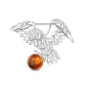 Брошь из серебра с натуральным янтарём родированная - Сова
