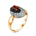 Кольцо из золочёного серебр гранатом, шпинелью, родированием и фианитами