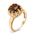 Кольцо из золочёного серебра с раухтопазом и фианитами