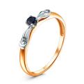 Кольцо из золочёного серебра с сапфиром и родированием