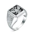 Печатка мужская из серебра с чёрным ониксом родированная