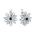 Серьги из серебра с сапфиром и фианитами родированные - Цветки