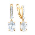 Серьги из золочёного серебра с натуральным горным хрусталём, фианитами и родированием