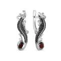 Серьги из серебра с натуральным гранатом и натуральной шпинелью родированные - Ящерицы