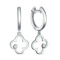 Серьги из серебра с фианитами родированные - Клеверы, четырёхлистники