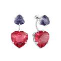 Серьги-пусеты из серебра с плавленным кварцем цвета родолит и танзанит родированные