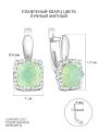 Серьги из серебра с плавленым кварцем цвета лунный мятный и фианитами родированные