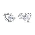 Серьги-пусеты из серебра с фианитами родированные - Сердца