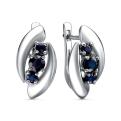 Серьги из серебра с сапфиром родированные