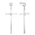 Серьги-пусеты длинные из серебра с фианитами родированные - Кресты