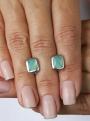 Серьги из серебра с плавленым кварцем цвета лунный мятный родированные