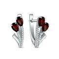 Серьги из серебра с натуральным гранатом и фианитами родированные