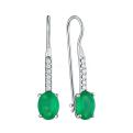 Серьги из серебра с зелёным агатом и фианитами родированные