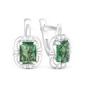 Серьги из серебра кристаллами цвета зелёный аметист и фианитами родированные