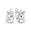 Серьги детские из серебра с фианитами цвета сапфир родированные - Единороги