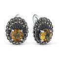 Серьги из чернёного серебра с султанитом и марказитами