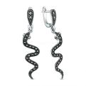 Серьги из чернёного серебра с марказитами - Змеи