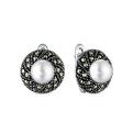 Серьги из чернёного серебра с культивированным жемчугом и марказитами