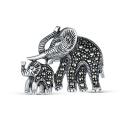 Брошь-кулон из чернёного серебра с марказитами - Слоны