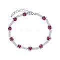 Браслет из серебра с родолитом и кубическим цирконием родированный