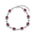 Браслет из серебра с рубином и кубическим цирконием родированный