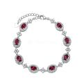 Браслет из серебра с рубином и кубическим цирконием родированный