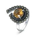 Кольцо из чернёного серебра с синтетическим султанитом и марказитами