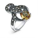 Кольцо из чернёного серебра с синтетическим султанитом и марказитами