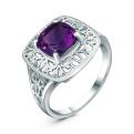 Кольцо из серебра с аметистом родированное