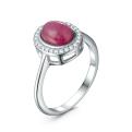 Кольцо из серебра с натуральным рубином и и кубическим цирконием родированное