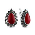 Серьги из чернёного серебра с синтетическим агатом и марказитами