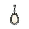 Подвеска из чернёного серебра с перламутром и марказитами родированная