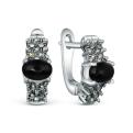 Серьги из чернёного серебра с синтетическим ониксом и марказитами
