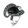 Кольцо из чернёного серебра с синтетическим ониксом и марказитами